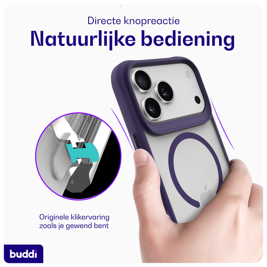 Buddi Hybrid Apple iPhone 17 Pro Max Hoesje MagSafe Back Cover Matte Paars afbeelding 5
