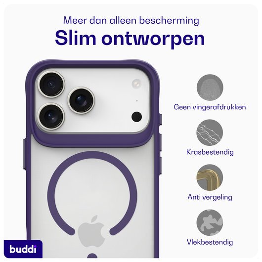 Buddi Hybrid Apple iPhone 17 Pro Max Hoesje MagSafe Back Cover Matte Paars afbeelding 6