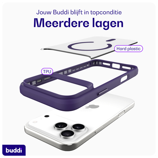 Buddi Hybrid Apple iPhone 17 Pro Max Hoesje MagSafe Back Cover Matte Paars afbeelding 7