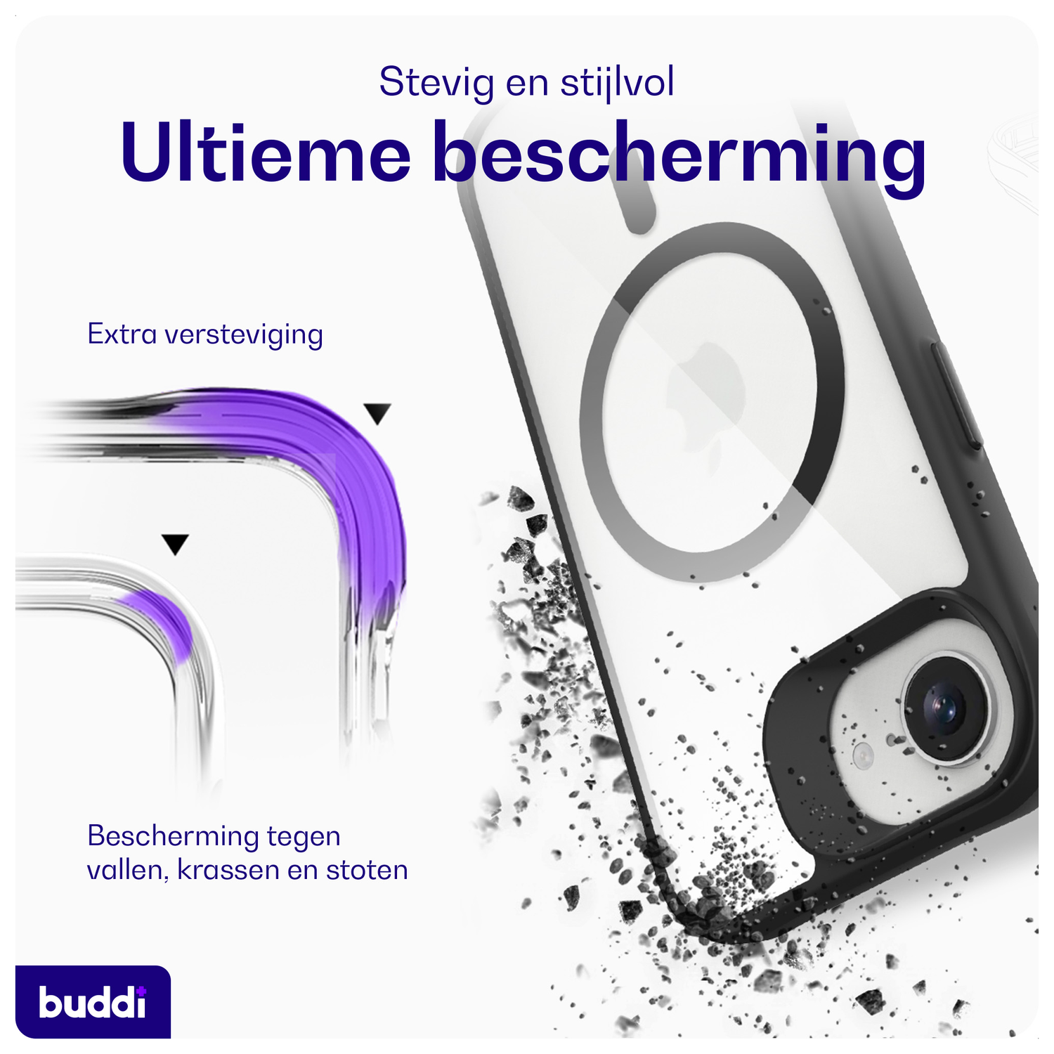 Buddi Hybrid Apple iPhone 16e Hoesje MagSafe Back Cover Transparant Zwart afbeelding 2