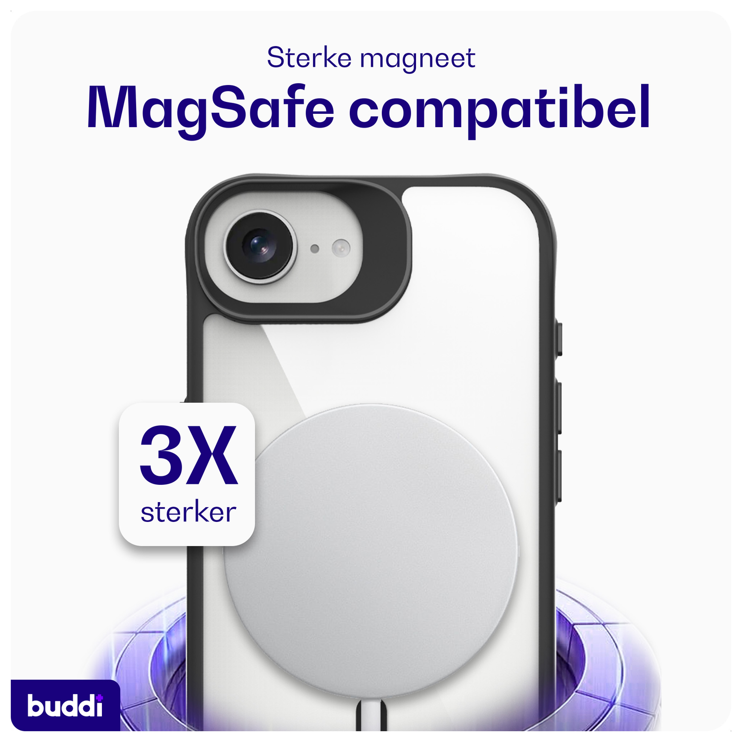 Buddi Hybrid Apple iPhone 16e Hoesje MagSafe Back Cover Transparant Zwart afbeelding 3