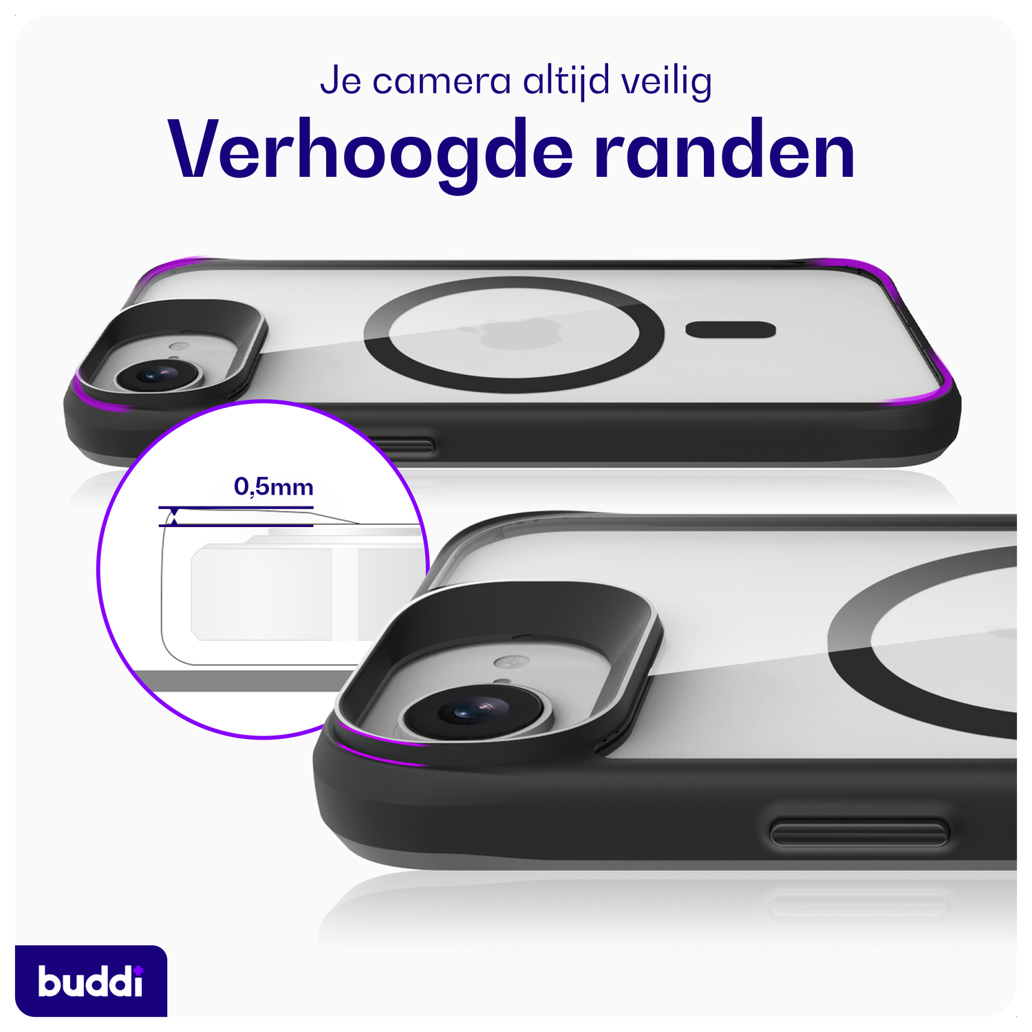 Buddi Hybrid Apple iPhone 16e Hoesje MagSafe Back Cover Transparant Zwart afbeelding 5