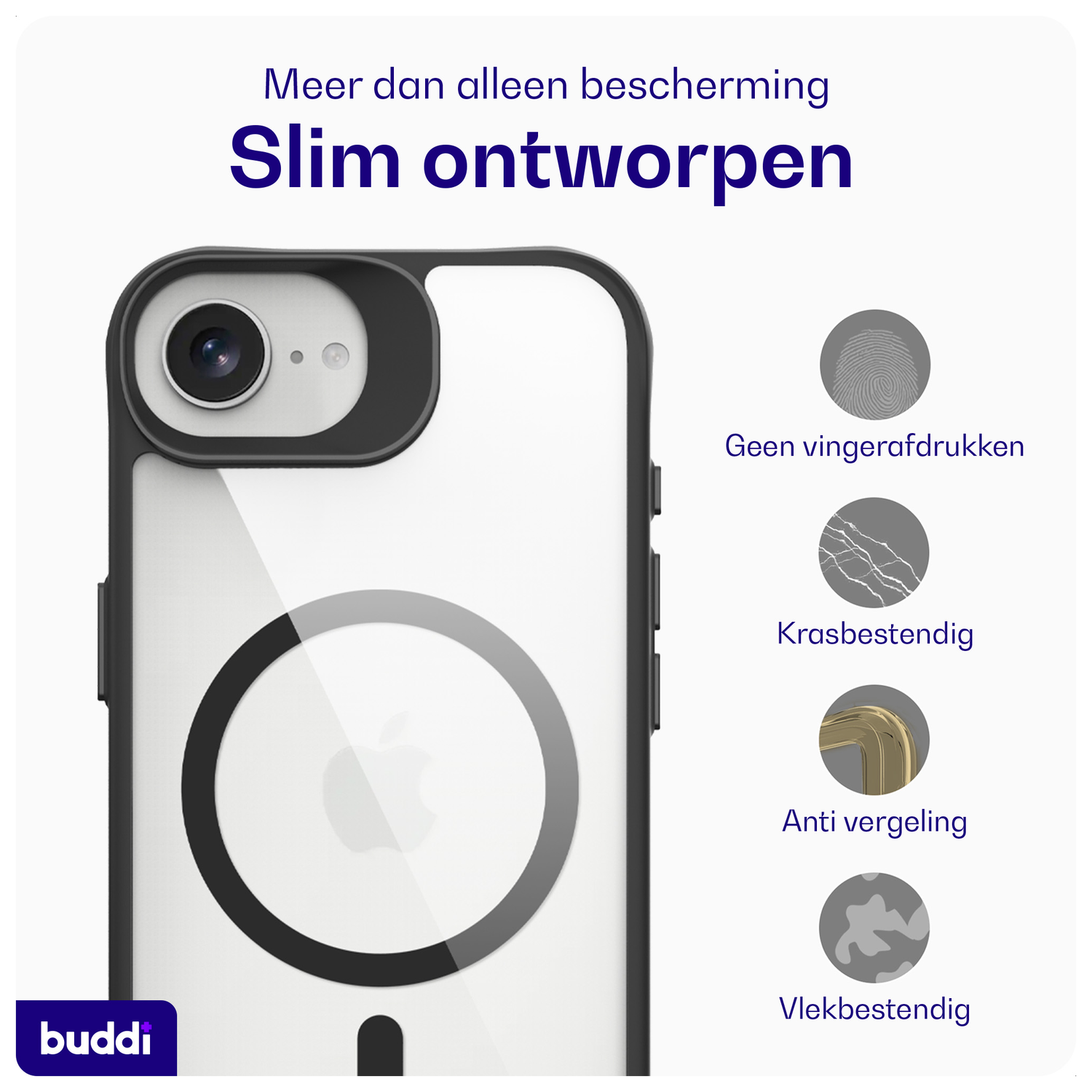Buddi Hybrid Apple iPhone 16e Hoesje MagSafe Back Cover Transparant Zwart afbeelding 6