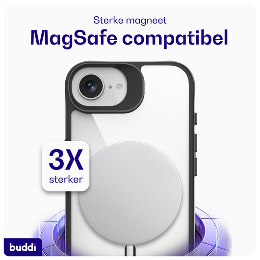 Buddi Hybrid Apple iPhone 16e Hoesje MagSafe Back Cover Transparant Zwart afbeelding 3