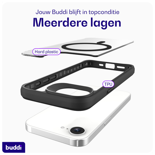 Buddi Hybrid Apple iPhone 16e Hoesje MagSafe Back Cover Transparant Zwart afbeelding 7