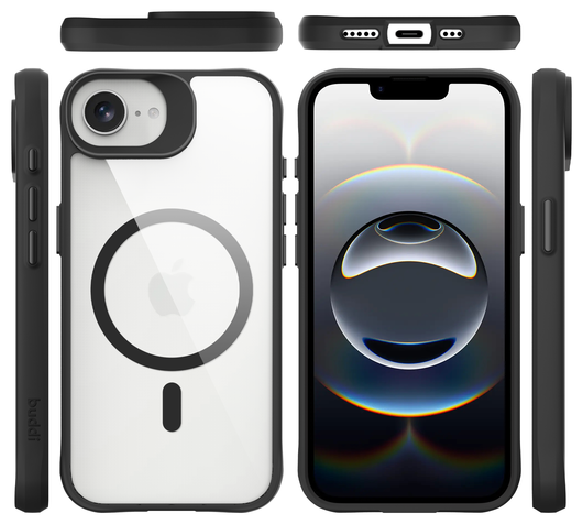Buddi Hybrid Apple iPhone 16e Hoesje MagSafe Back Cover Transparant Zwart afbeelding 9