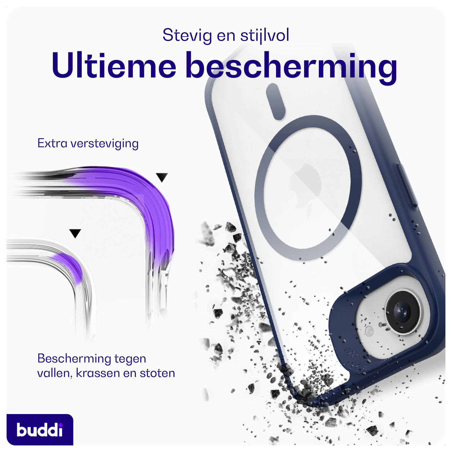 Buddi Hybrid Apple iPhone 16e Hoesje MagSafe Back Cover Transparant Blauw afbeelding 2