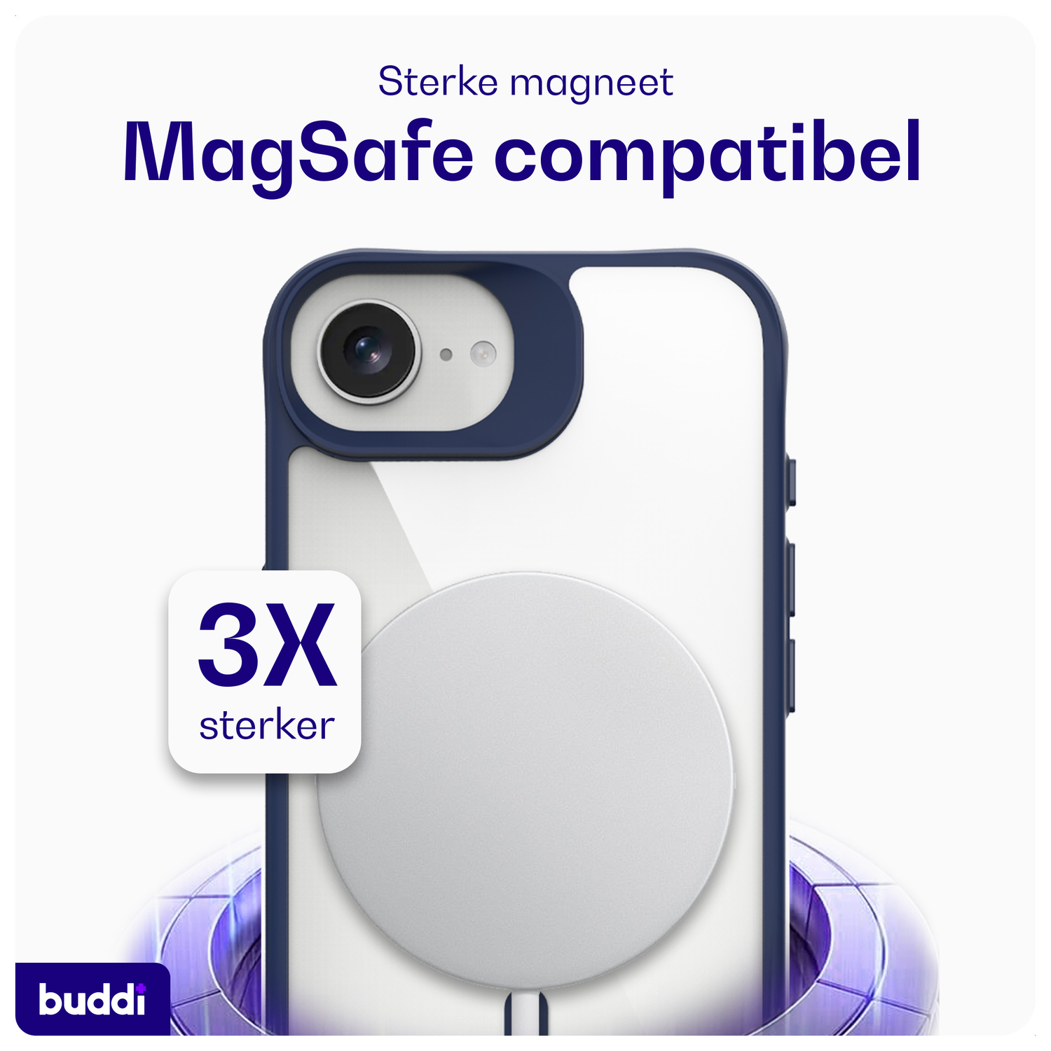 Buddi Hybrid Apple iPhone 16e Hoesje MagSafe Back Cover Transparant Blauw afbeelding 3