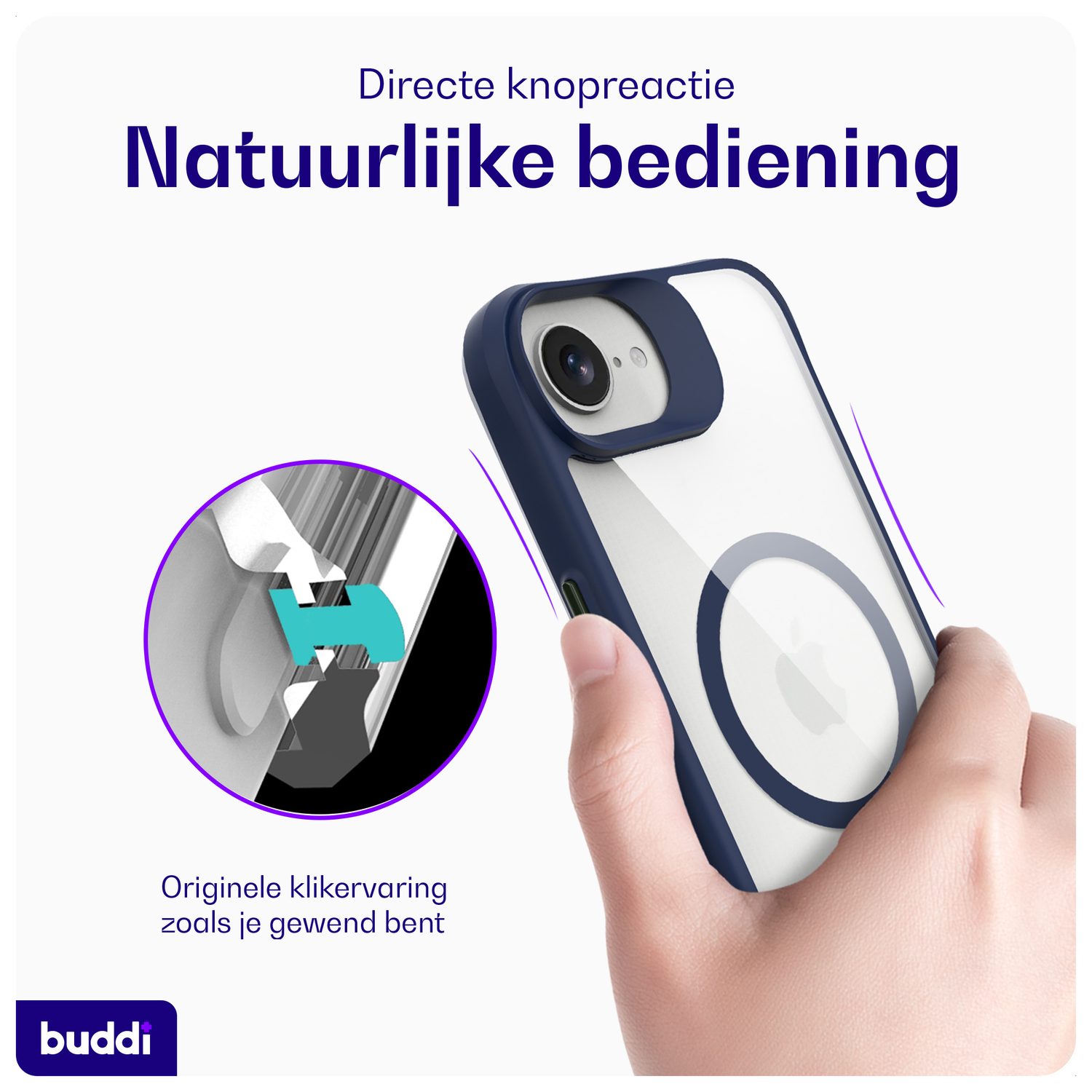 Buddi Hybrid Apple iPhone 16e Hoesje MagSafe Back Cover Transparant Blauw afbeelding 4