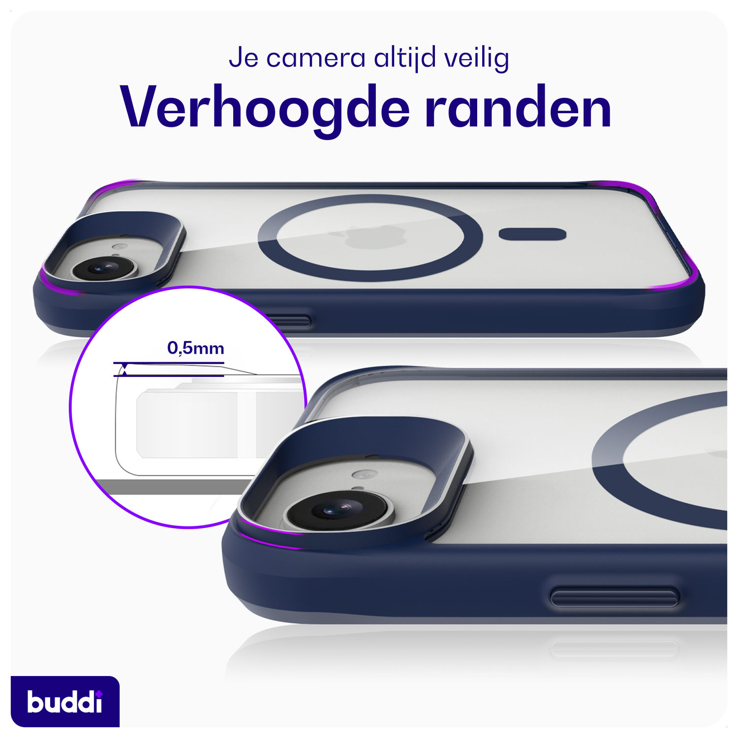 Buddi Hybrid Apple iPhone 16e Hoesje MagSafe Back Cover Transparant Blauw afbeelding 5