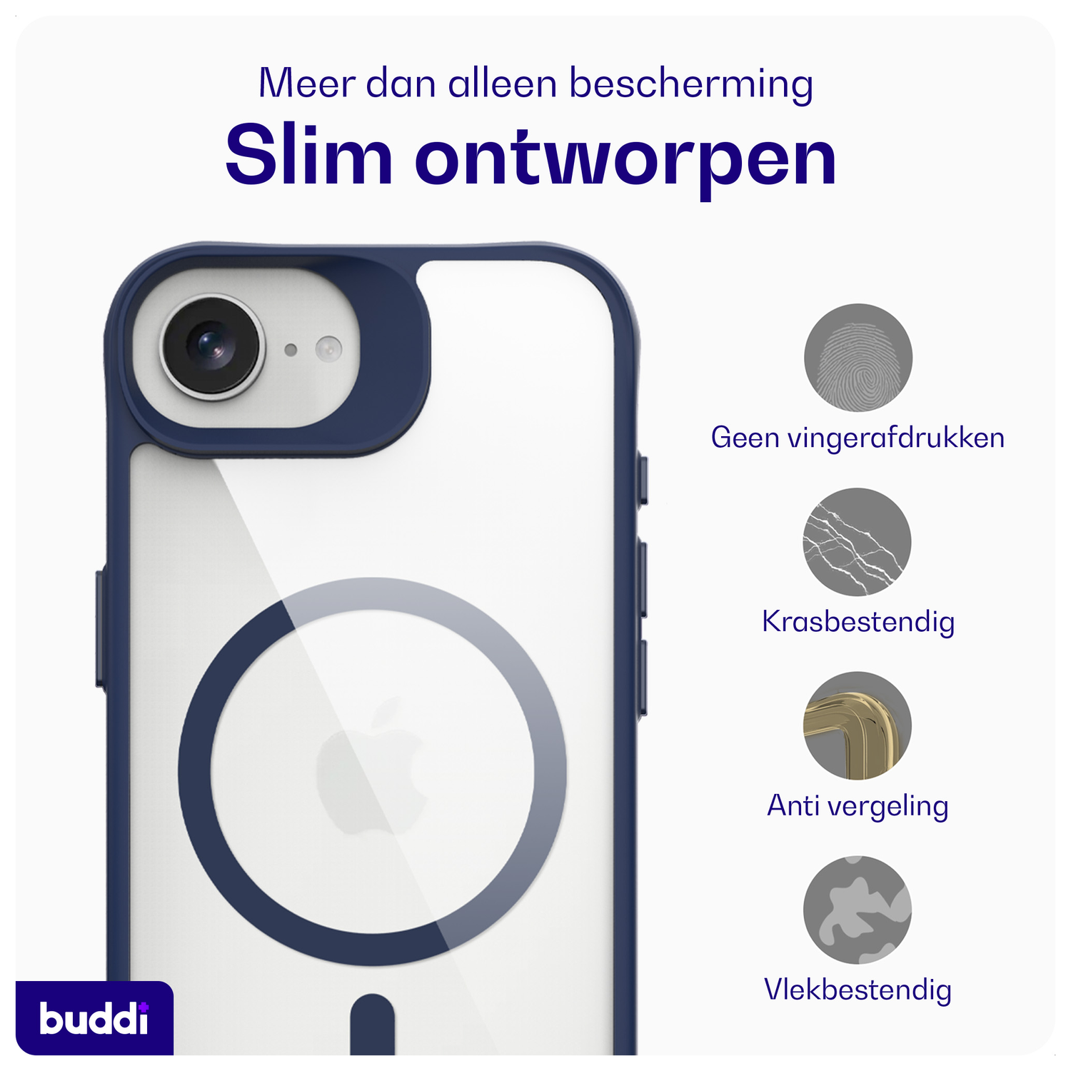 Buddi Hybrid Apple iPhone 16e Hoesje MagSafe Back Cover Transparant Blauw afbeelding 6