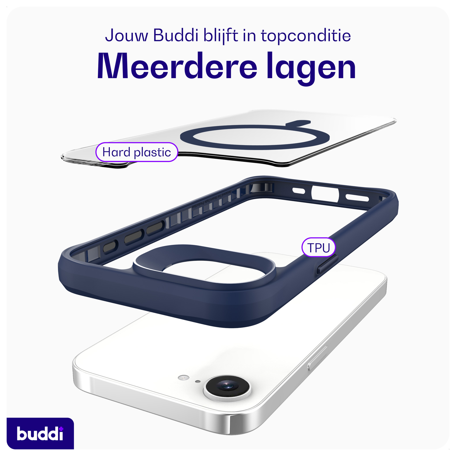 Buddi Hybrid Apple iPhone 16e Hoesje MagSafe Back Cover Transparant Blauw afbeelding 7