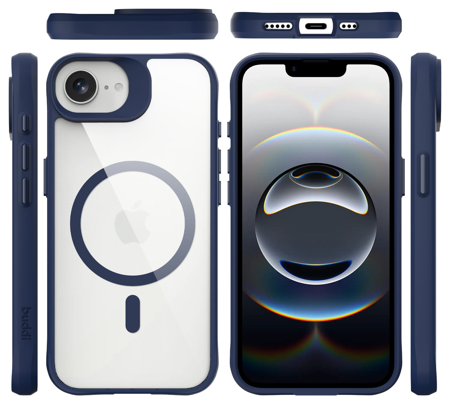 Buddi Hybrid Apple iPhone 16e Hoesje MagSafe Back Cover Transparant Blauw afbeelding 9