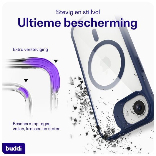 Buddi Hybrid Apple iPhone 16e Hoesje MagSafe Back Cover Transparant Blauw afbeelding 2