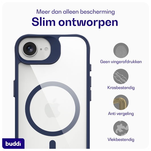Buddi Hybrid Apple iPhone 16e Hoesje MagSafe Back Cover Transparant Blauw afbeelding 6