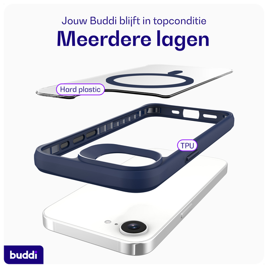 Buddi Hybrid Apple iPhone 16e Hoesje MagSafe Back Cover Transparant Blauw afbeelding 7