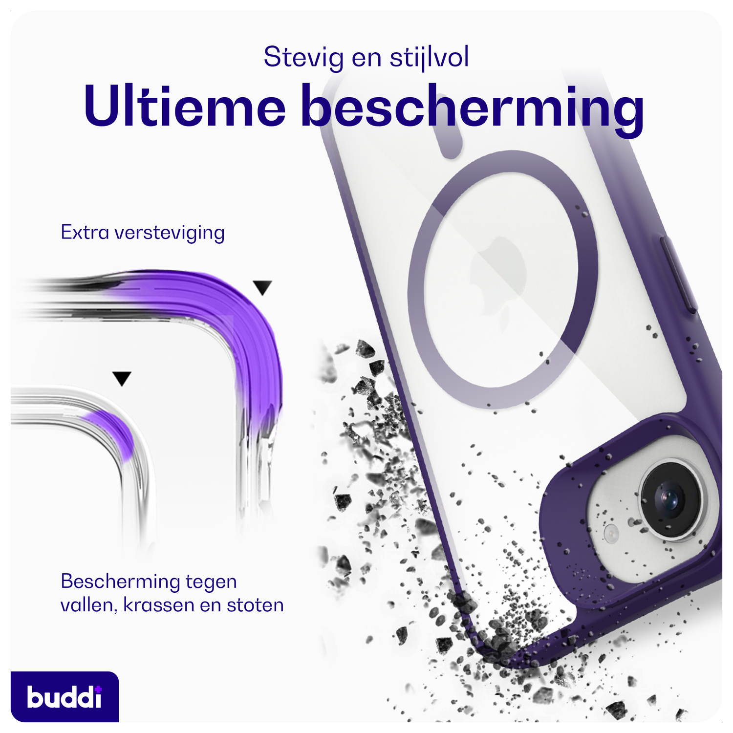 Buddi Hybrid Apple iPhone 16e Hoesje MagSafe Back Cover Transparant Paars afbeelding 2