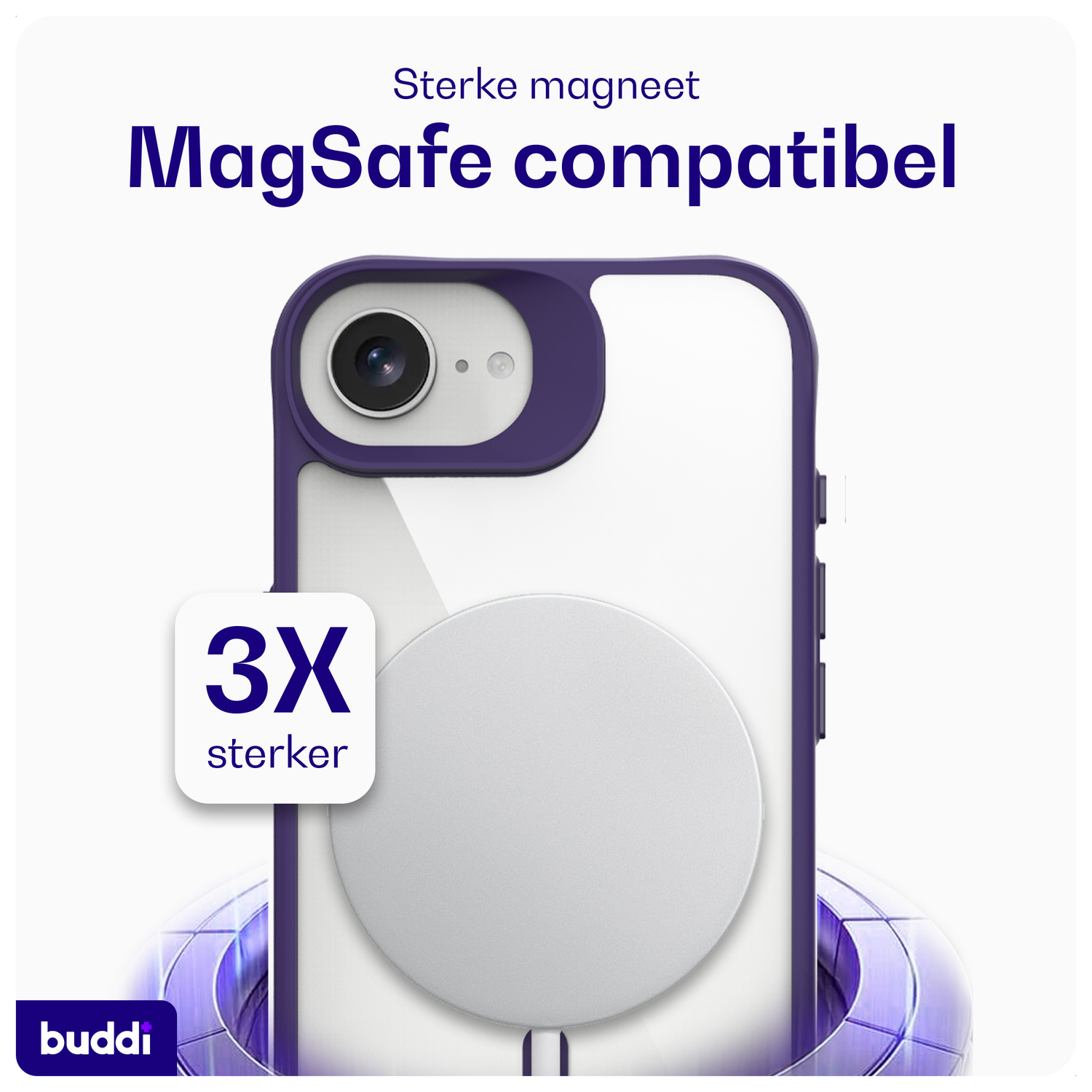 Buddi Hybrid Apple iPhone 16e Hoesje MagSafe Back Cover Transparant Paars afbeelding 3