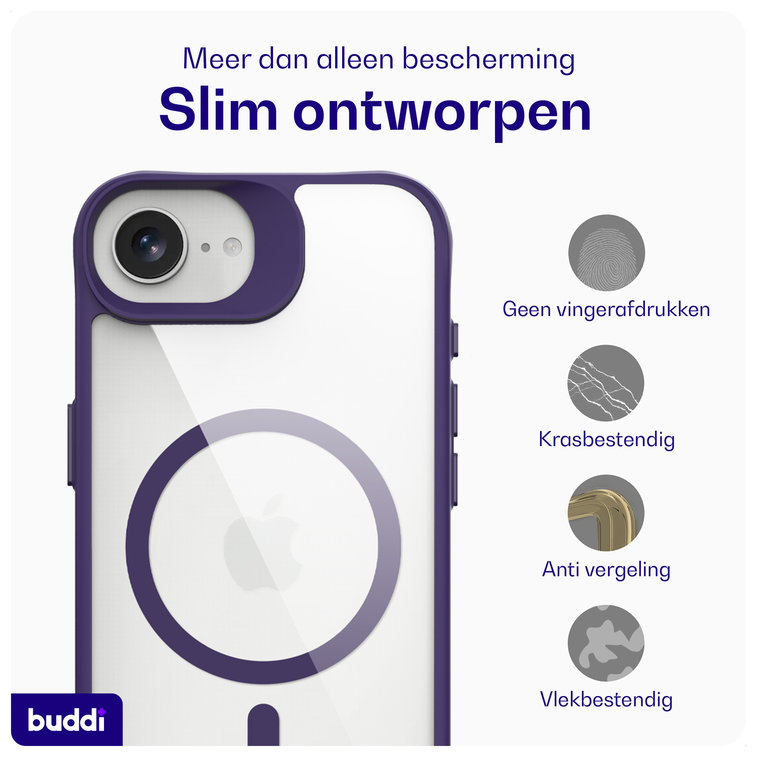 Buddi Hybrid Apple iPhone 16e Hoesje MagSafe Back Cover Transparant Paars afbeelding 6