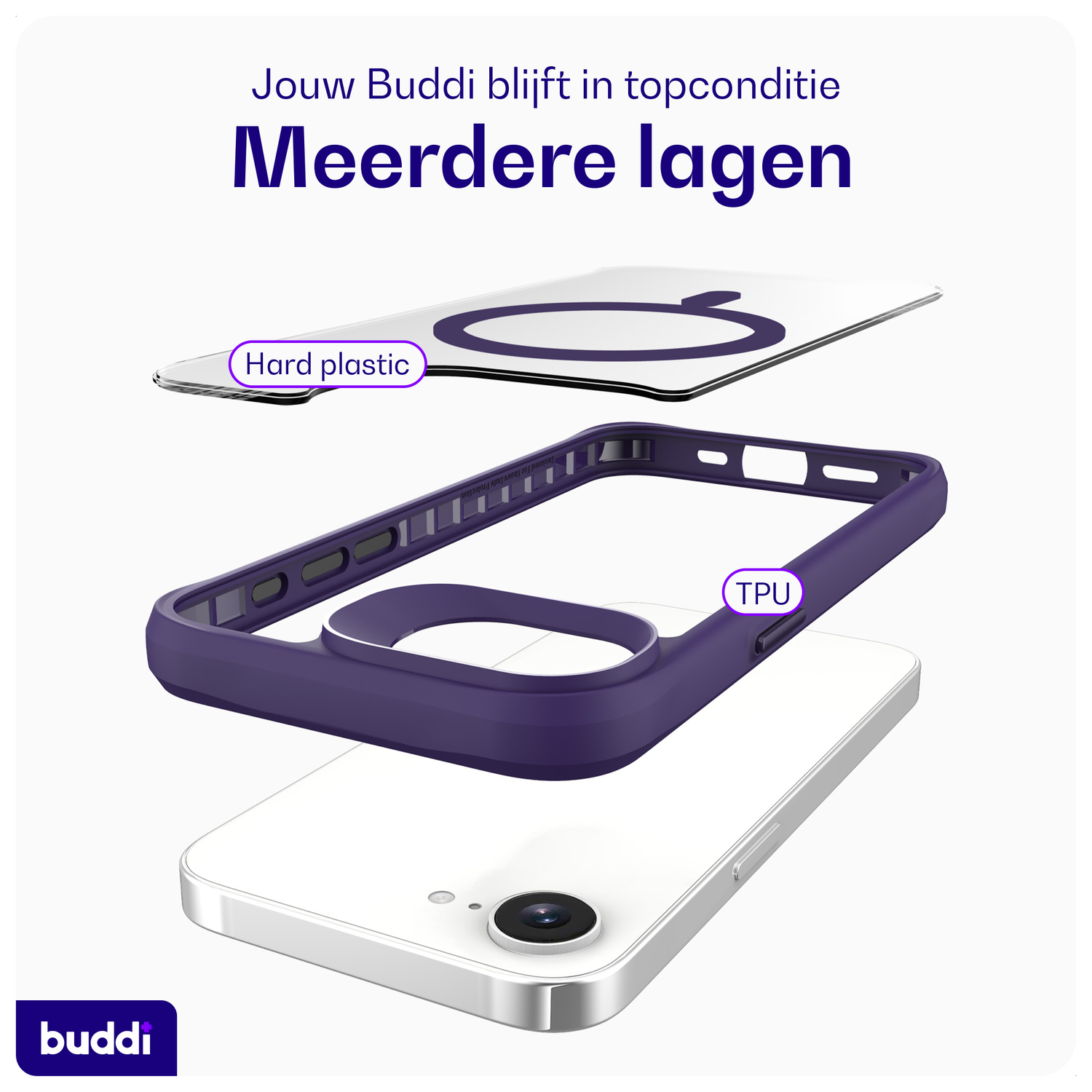 Buddi Hybrid Apple iPhone 16e Hoesje MagSafe Back Cover Transparant Paars afbeelding 7