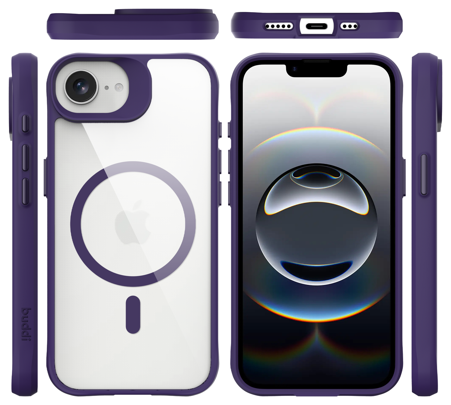 Buddi Hybrid Apple iPhone 16e Hoesje MagSafe Back Cover Transparant Paars afbeelding 9