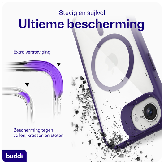 Buddi Hybrid Apple iPhone 16e Hoesje MagSafe Back Cover Transparant Paars afbeelding 2