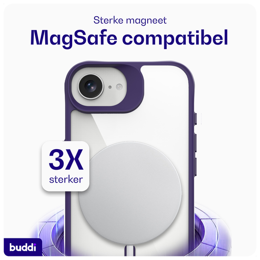 Buddi Hybrid Apple iPhone 16e Hoesje MagSafe Back Cover Transparant Paars afbeelding 3