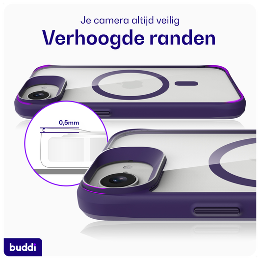 Buddi Hybrid Apple iPhone 16e Hoesje MagSafe Back Cover Transparant Paars afbeelding 5