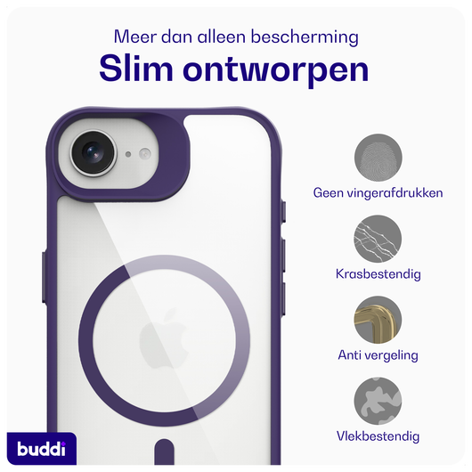 Buddi Hybrid Apple iPhone 16e Hoesje MagSafe Back Cover Transparant Paars afbeelding 6
