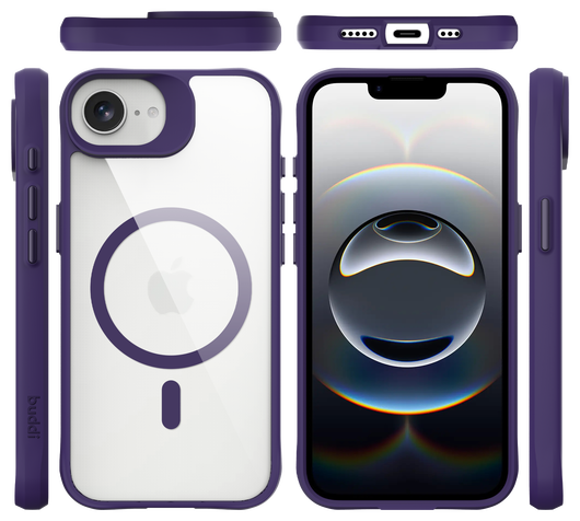 Buddi Hybrid Apple iPhone 16e Hoesje MagSafe Back Cover Transparant Paars afbeelding 9