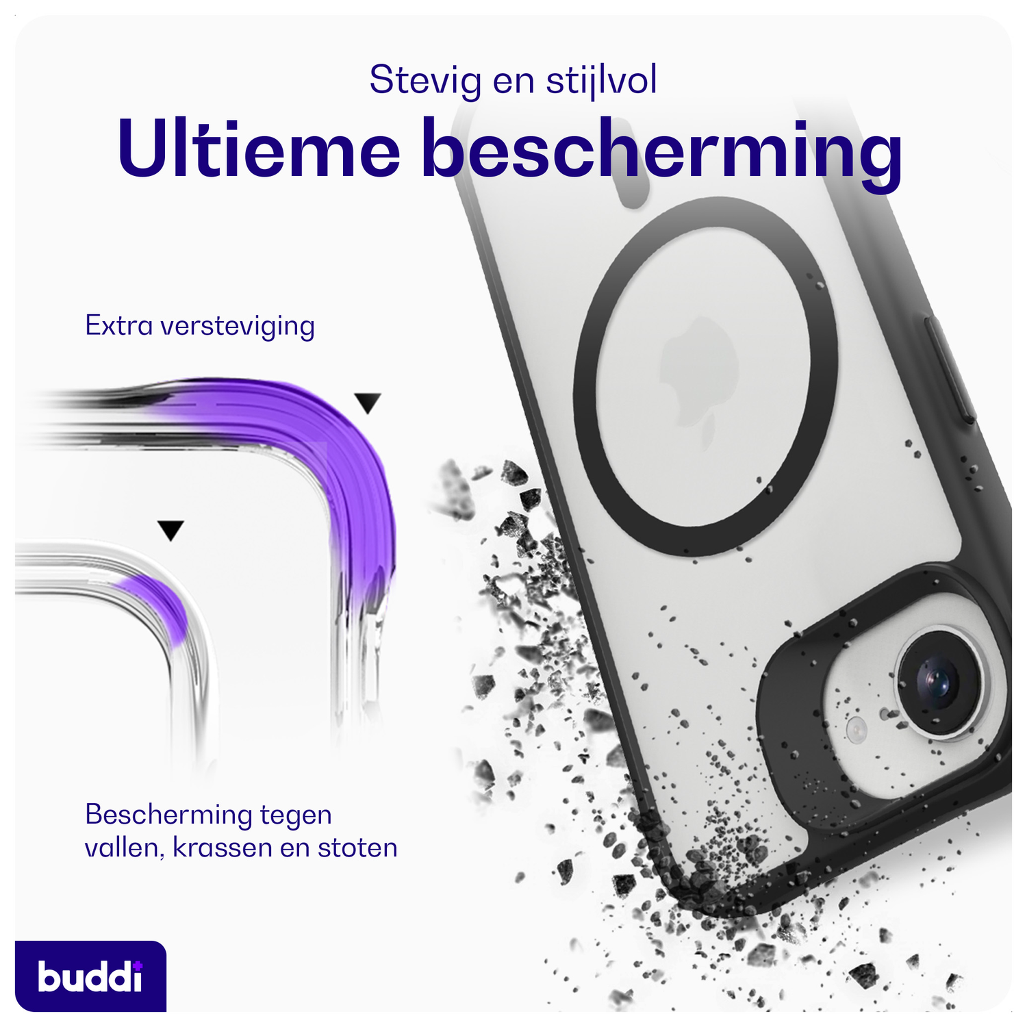 Buddi Hybrid Apple iPhone 16e Hoesje MagSafe Back Cover Matte Zwart afbeelding 2