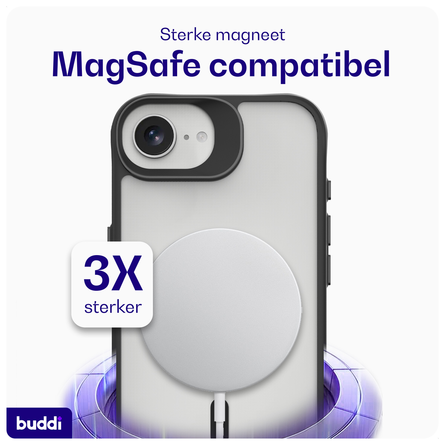 Buddi Hybrid Apple iPhone 16e Hoesje MagSafe Back Cover Matte Zwart afbeelding 3