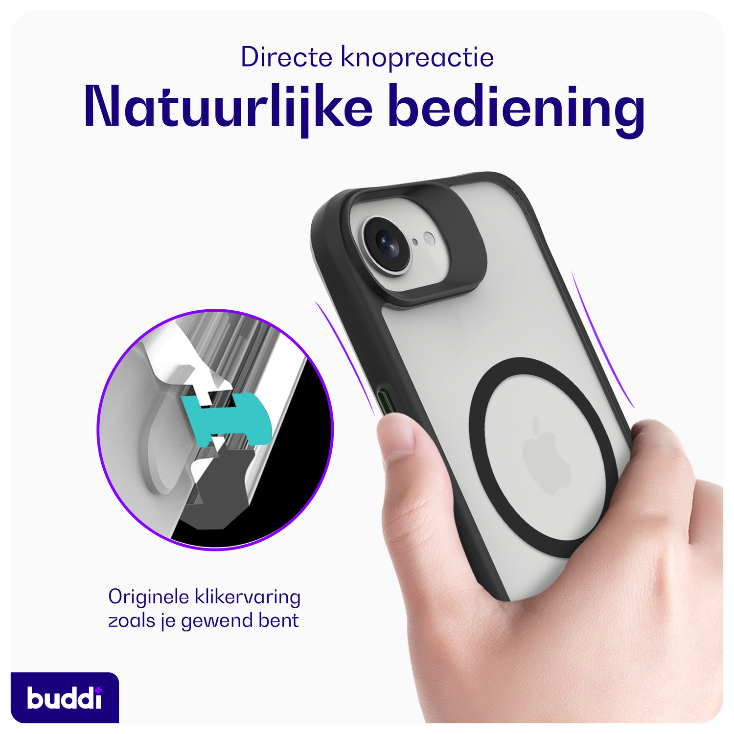 Buddi Hybrid Apple iPhone 16e Hoesje MagSafe Back Cover Matte Zwart afbeelding 4