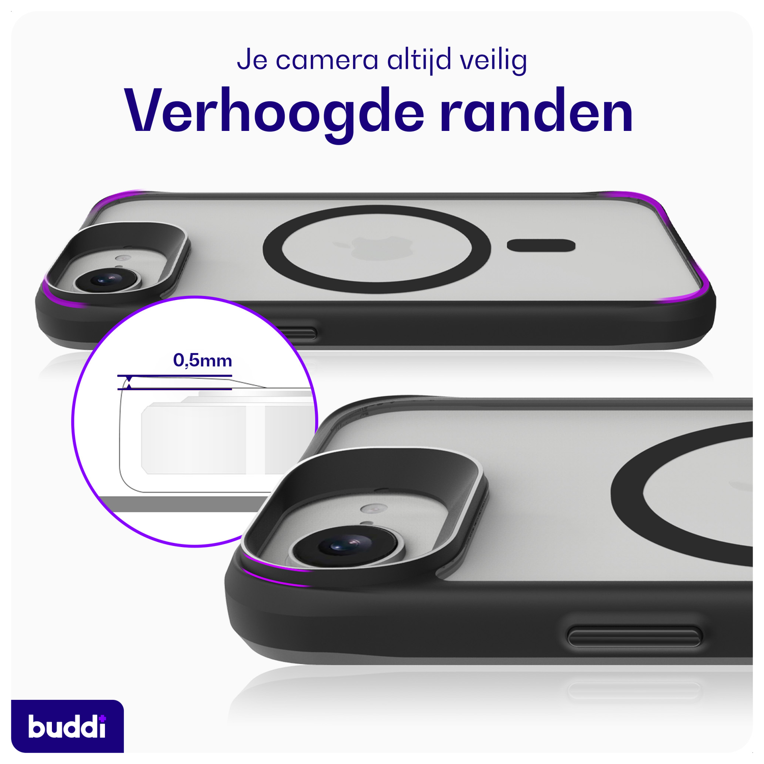 Buddi Hybrid Apple iPhone 16e Hoesje MagSafe Back Cover Matte Zwart afbeelding 5