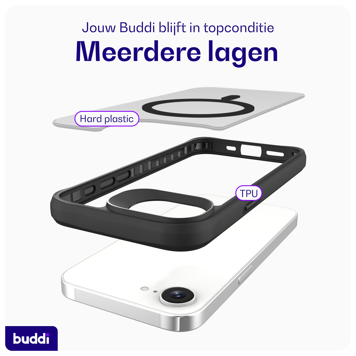 Buddi Hybrid Apple iPhone 16e Hoesje MagSafe Back Cover Matte Zwart afbeelding 7