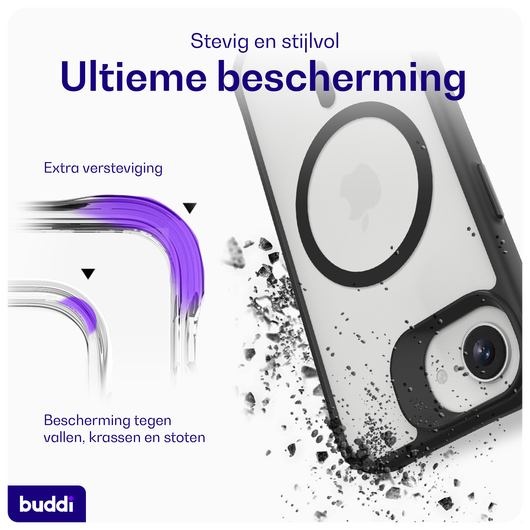Buddi Hybrid Apple iPhone 16e Hoesje MagSafe Back Cover Matte Zwart afbeelding 2