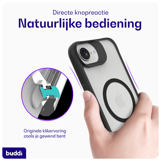 Buddi Hybrid Apple iPhone 16e Hoesje MagSafe Back Cover Matte Zwart afbeelding 4