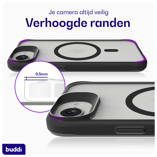 Buddi Hybrid Apple iPhone 16e Hoesje MagSafe Back Cover Matte Zwart afbeelding 5