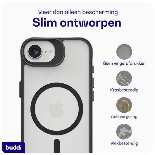 Buddi Hybrid Apple iPhone 16e Hoesje MagSafe Back Cover Matte Zwart afbeelding 6