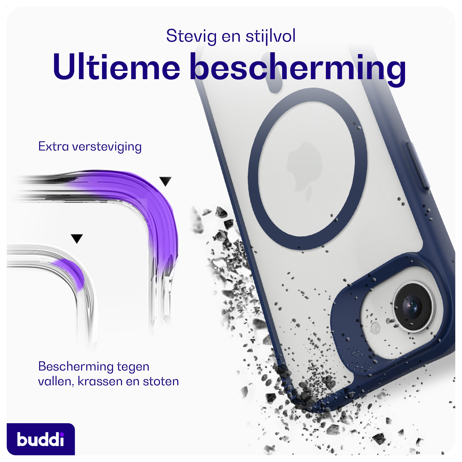 Buddi Hybrid Apple iPhone 16e Hoesje MagSafe Back Cover Matte Blauw afbeelding 2
