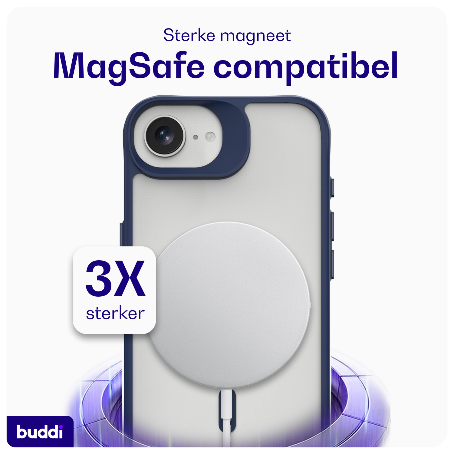 Buddi Hybrid Apple iPhone 16e Hoesje MagSafe Back Cover Matte Blauw afbeelding 3