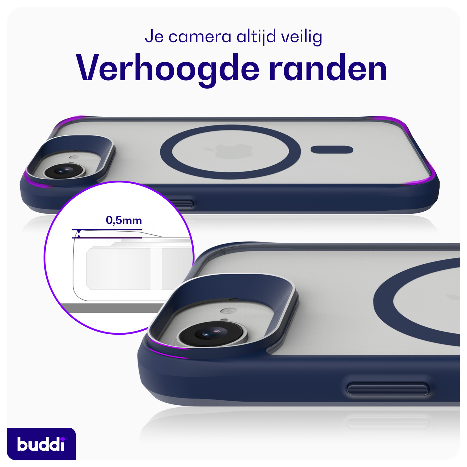 Buddi Hybrid Apple iPhone 16e Hoesje MagSafe Back Cover Matte Blauw afbeelding 5