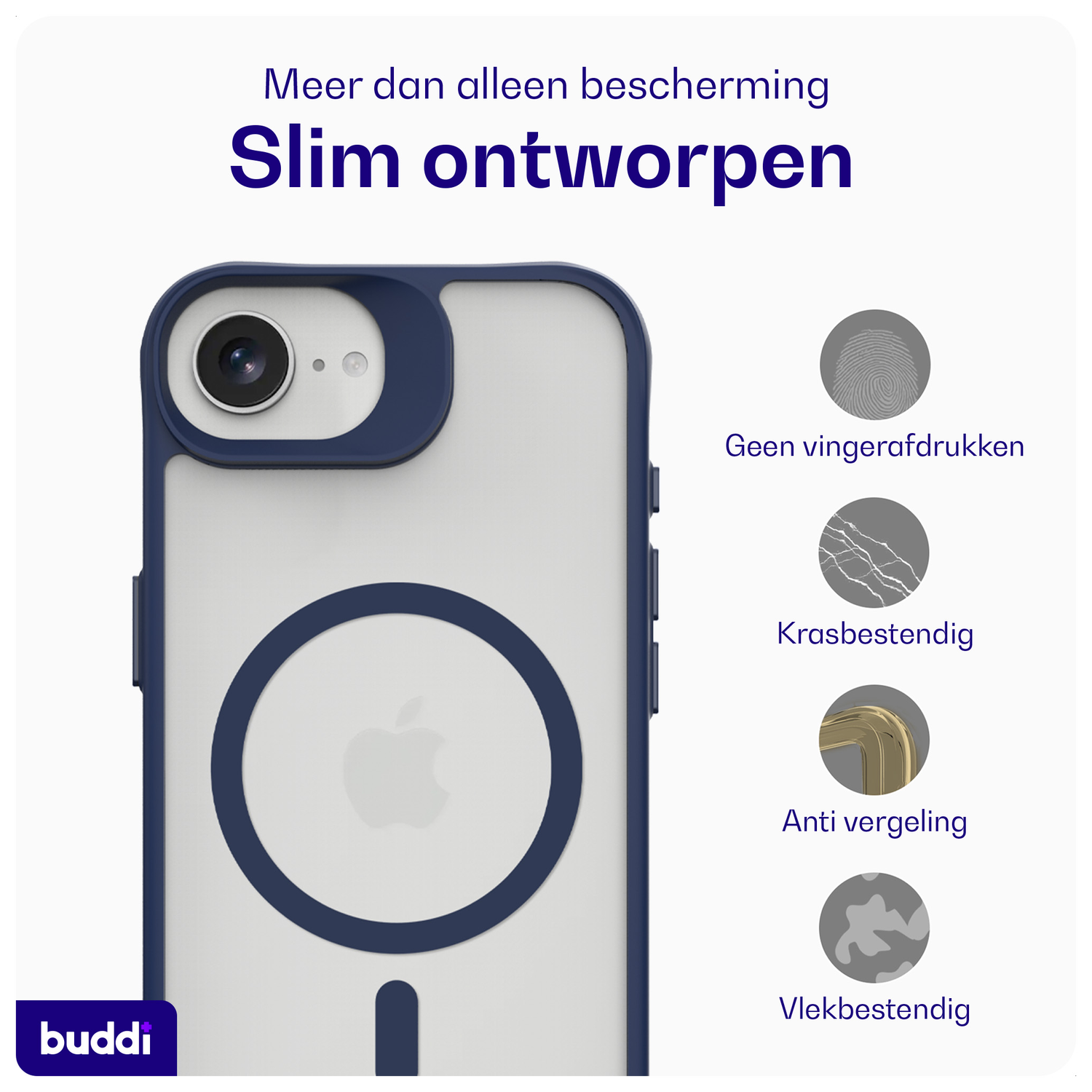 Buddi Hybrid Apple iPhone 16e Hoesje MagSafe Back Cover Matte Blauw afbeelding 6
