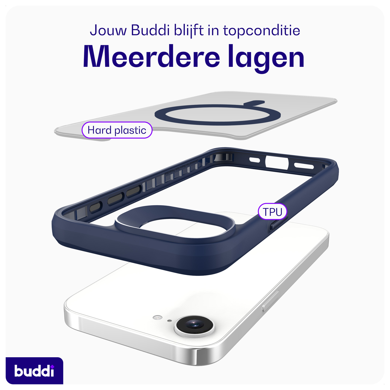 Buddi Hybrid Apple iPhone 16e Hoesje MagSafe Back Cover Matte Blauw afbeelding 7