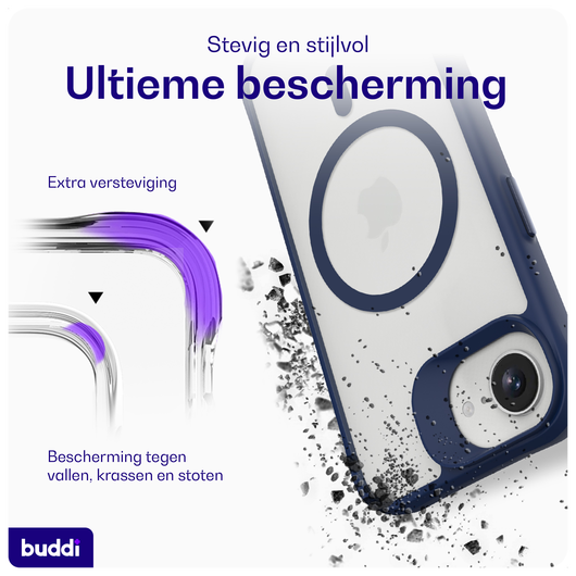 Buddi Hybrid Apple iPhone 16e Hoesje MagSafe Back Cover Matte Blauw afbeelding 2