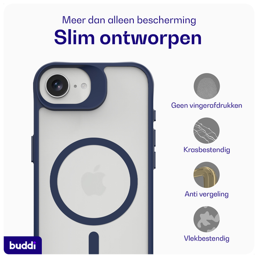 Buddi Hybrid Apple iPhone 16e Hoesje MagSafe Back Cover Matte Blauw afbeelding 6