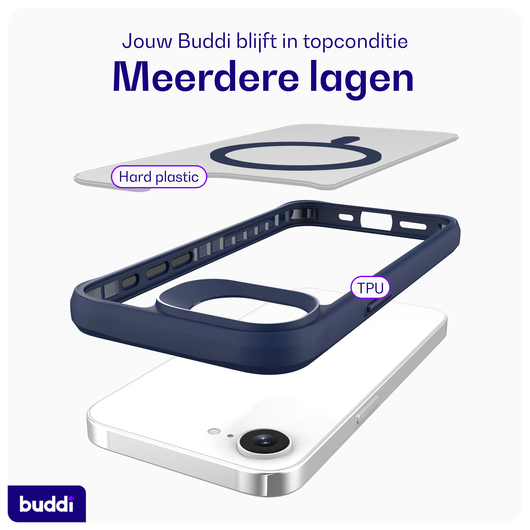 Buddi Hybrid Apple iPhone 16e Hoesje MagSafe Back Cover Matte Blauw afbeelding 7