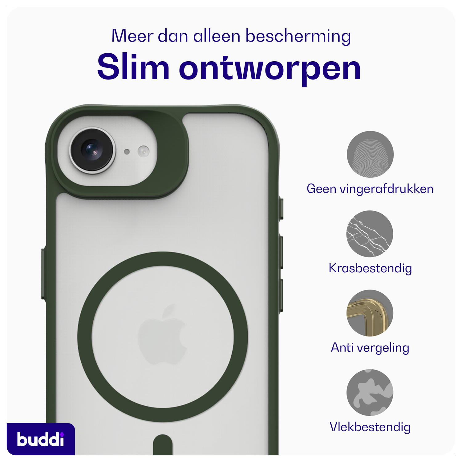 Buddi Hybrid Apple iPhone 16e Hoesje MagSafe Back Cover Matte Groen afbeelding 6