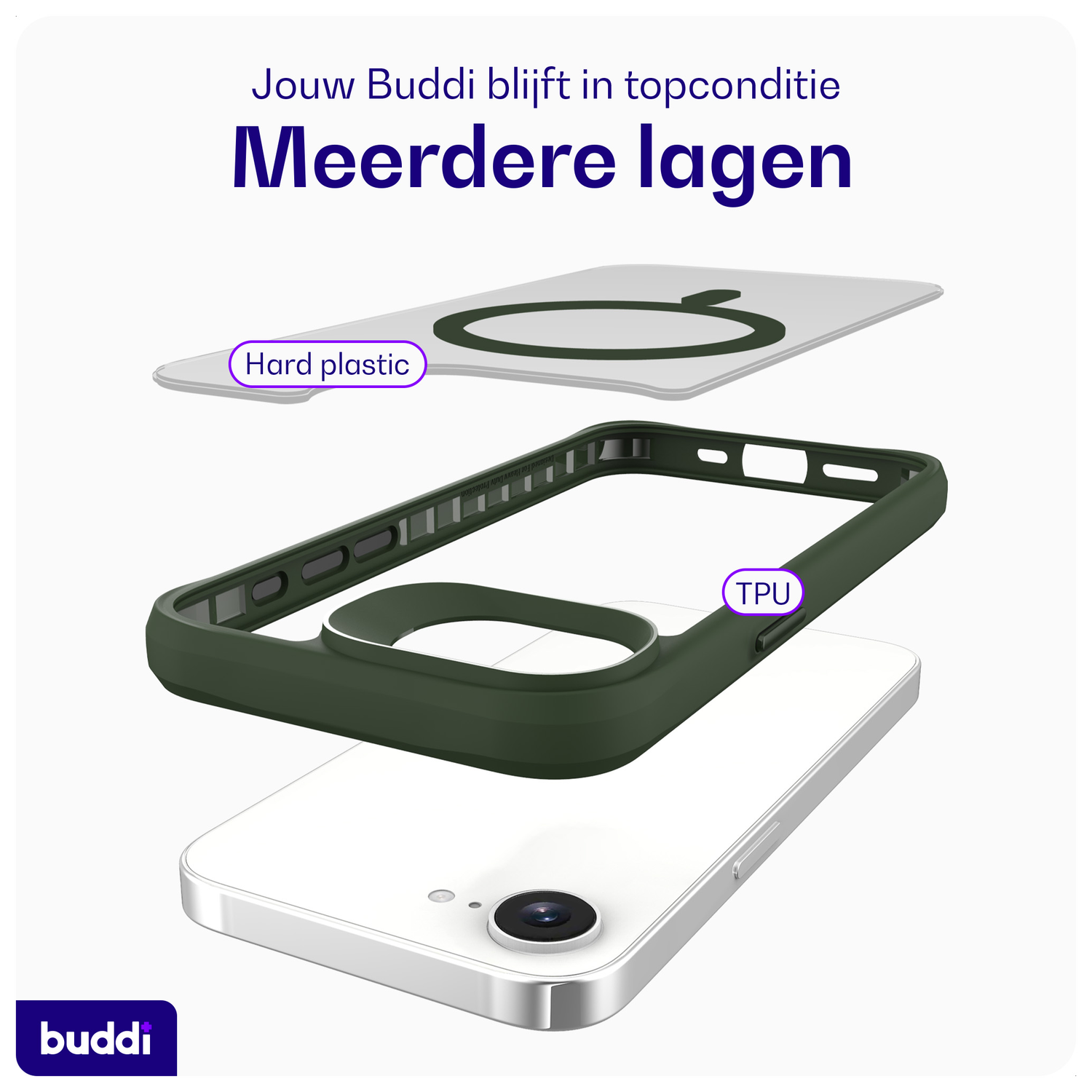 Buddi Hybrid Apple iPhone 16e Hoesje MagSafe Back Cover Matte Groen afbeelding 7