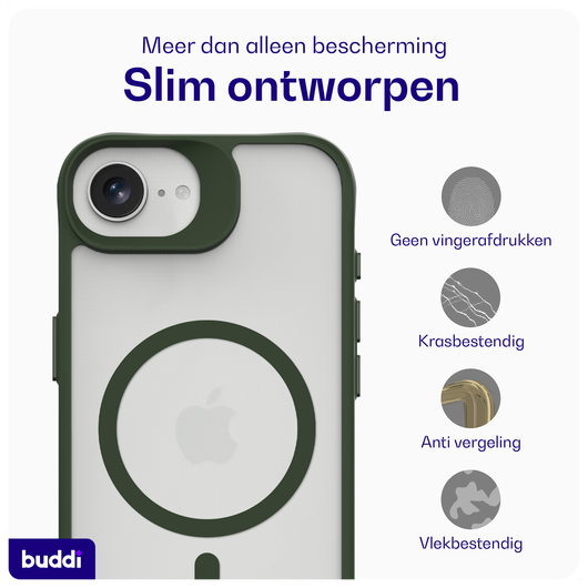 Buddi Hybrid Apple iPhone 16e Hoesje MagSafe Back Cover Matte Groen afbeelding 6